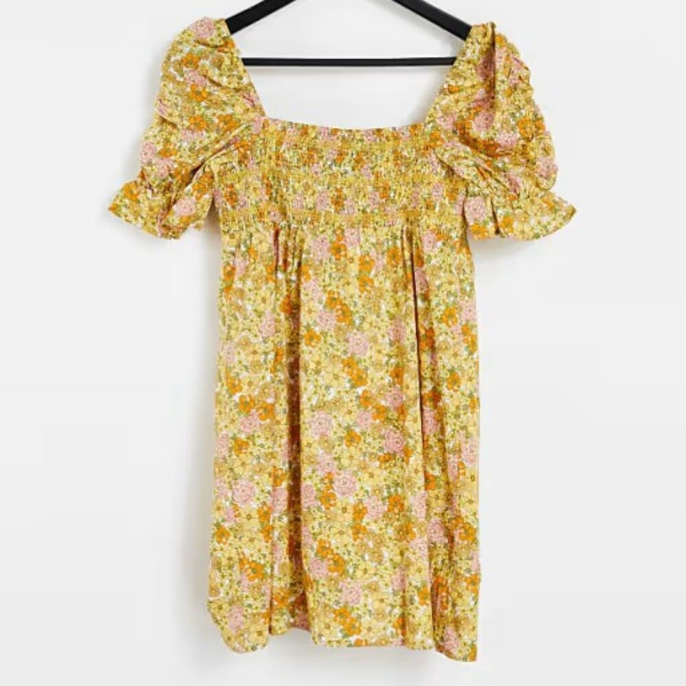 Retro & Other Stories cotton floral printed smock mini dress in multi - Picture 2 of 16